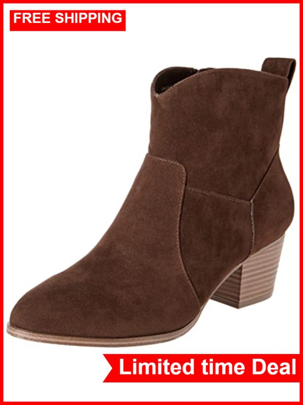 Western Ankle Boots Faux Suede Stacked Heel Memory Foam Insole
